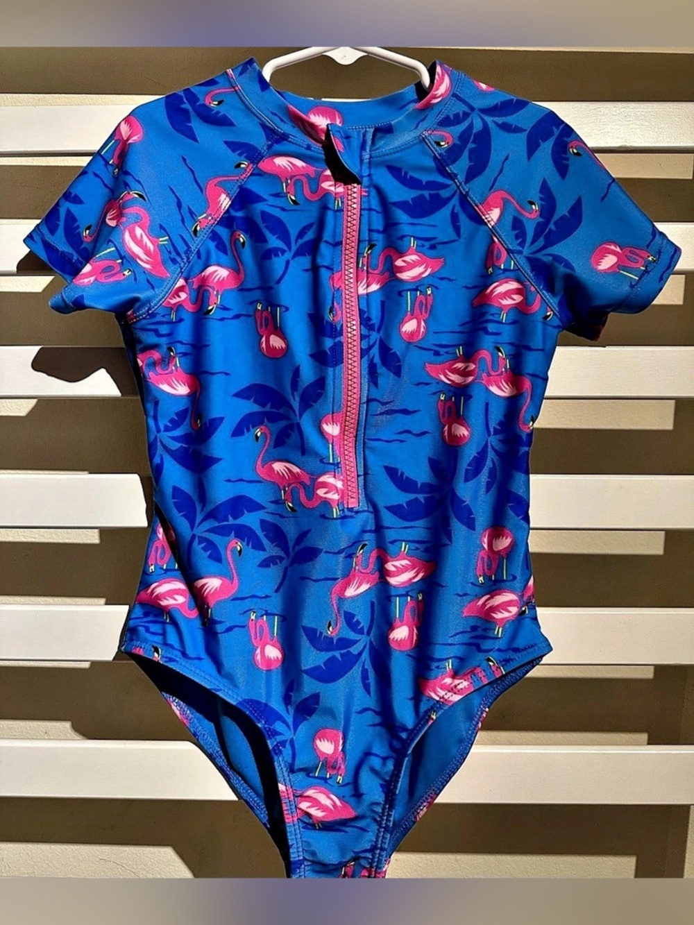 Wonder Nation Girls M 8 Blue Flamingo One Piece Swimsuit